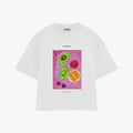 White t-shirt with a colorful fruit graphic and 'PALMKA' branding on a white background