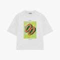 White t-shirt with a graphic of a sliced papaya and brand logo on a white background